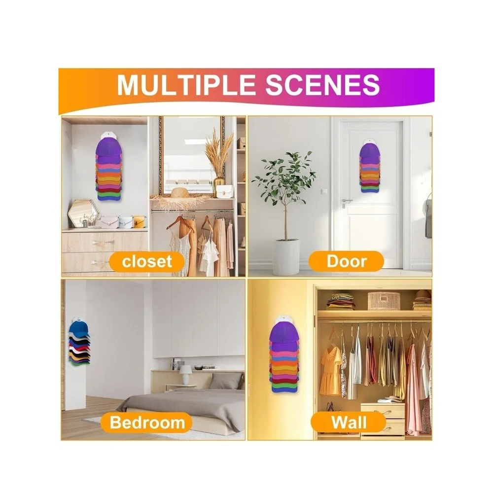 Baseball Cap Hat Rack Wall Door Hanger Holder Storage Organize 20 Hooks Adhesive
